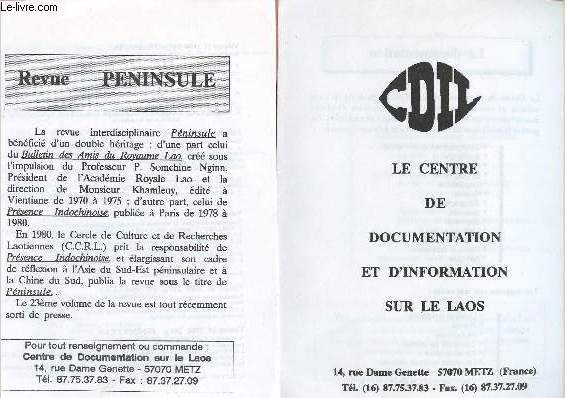 CDIL : LE CENTRE DE DOCUMENTATION ET D'INFORMATION SUR LE LAOS