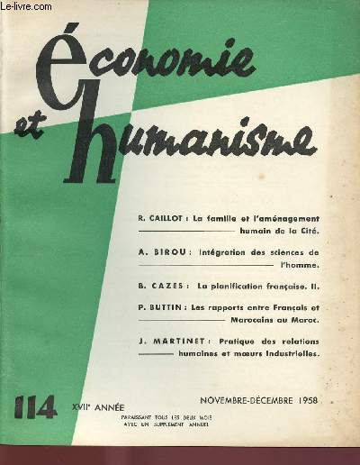 ECONOMIE ET HUMANISME N 114 NOV/ DEC 1958