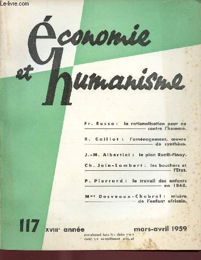 ECONOMIE ET HUMANISME N 117 : MARS-AVRIL 1959