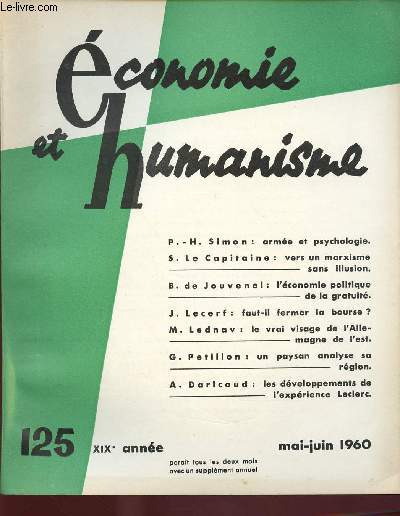 ECONOMIE ET HUMANISME N 125 : MAI/ JUIN 1960