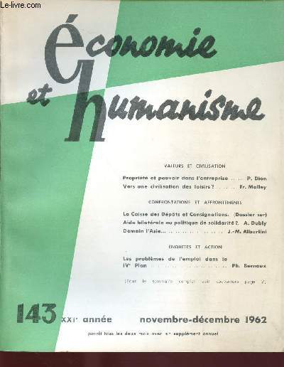 ECONOMIE ET HUMANISME N 143 : NOV / DEC 1962