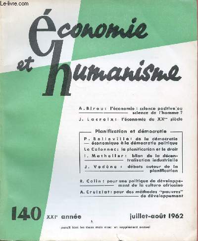 ECONOMIE ET HUMANISME N140 : JUI/AOUT 62