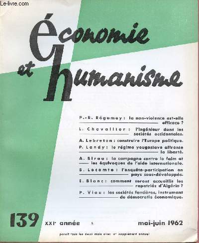 ECONOMIE ET HUMANISME N139 : MAI/JUIN 62