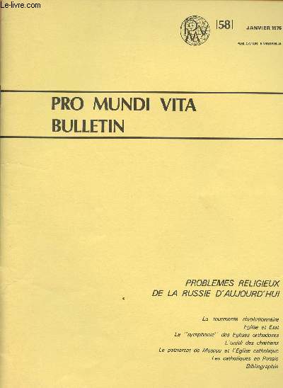 PRO MUNDI VITA- BULLETIN N58 - JAN 76