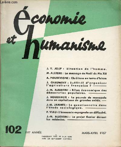 ECONOMIE ET HUMANISME N 102 : MARS/AVRIL 57 - XVI ANNEE