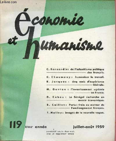 ECONOMIE ET HUMANISME N119 - JUI/AOUT 59 - XVIIIe ANNEE