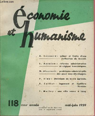 ECONOMIE ET HUMANISME N118 - MAI/JUIN 59 - XVIIIe ANNEE