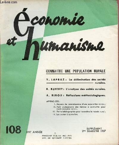 ECONOMIE ET HUMANISME N108 - XVI ANNEE - SUPPLEMENT 2me SEMESTRE 57