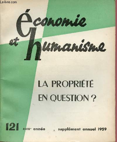 ECONOMIE ET HUMANISME N121 - SUPPLEMENT ANNUEL 59 - XVIIIe ANNEE