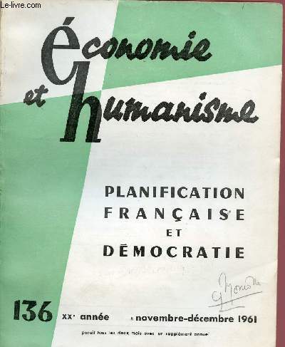 ECONOMIE ET HUMANISME N136 - NOV/DEC 61 - XXe ANNEE