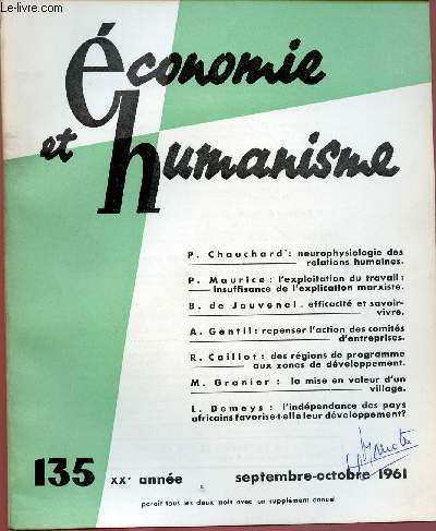 ECONOMIE ET HUMANISME N135 - XXe ANNEE : SEPT.OCT 61