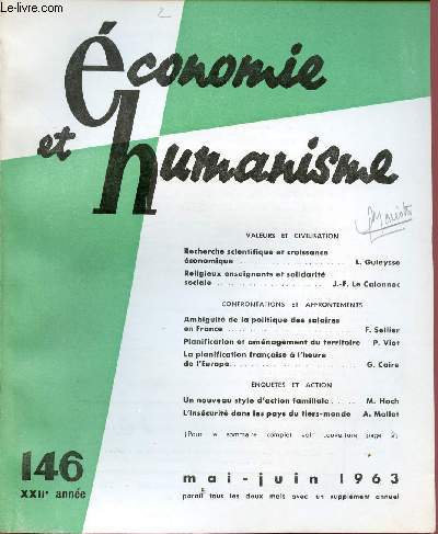 ECONOMIE ET HUMANISME N146 - MAI/JUIN 63 - XXIIe ANNEE