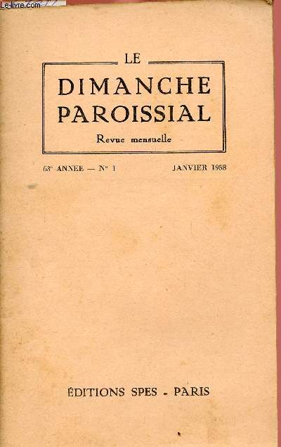 LE DIMANCHE PAROISSIAL N1 - 63e ANNEE - JAN 58