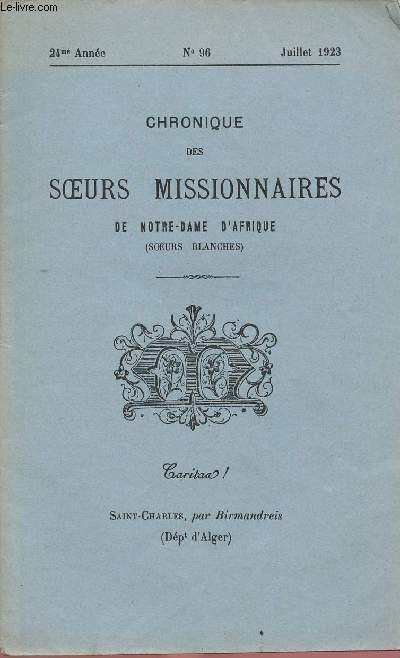 CHRONIQUE DES SOEURS MISSIONNAIRES DE NOTRE DAME D'AFRIQUE - 24E ANNEE - N96 - JUI 23