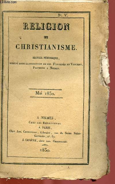RELIGION ET CHRISTIANISME - RECUEIL PERIODIQUE - NV - MAI 1830