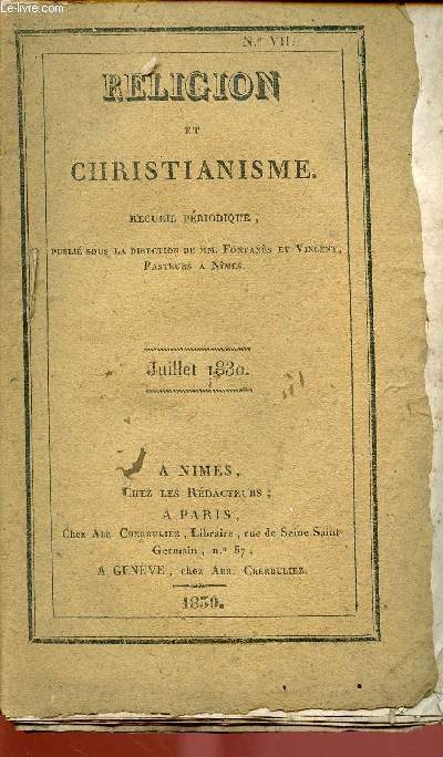 RELIGION ET CHRISTIANISME - RECUEIL PERIODIQUE - NVII - JUI 1830