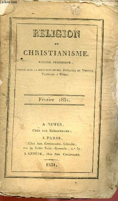 RELIGION ET CHRISTIANISME - RECUEIL PERIODIQUE - FEV 1831