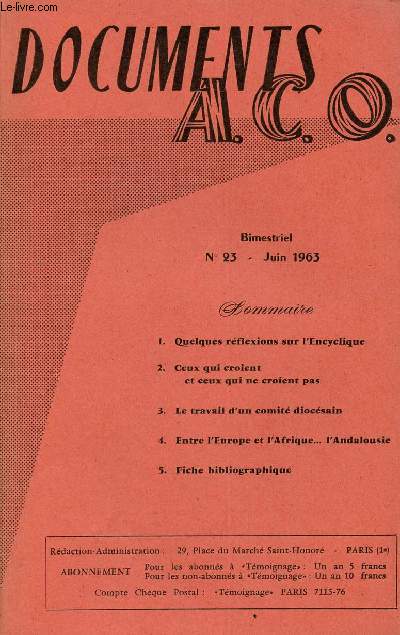 DOCUMENTS A.C.O : N23 - JUIN 63