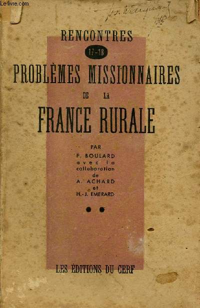 PROBLEMES MISSIONNAIRES DE LA FRANCE RURALE