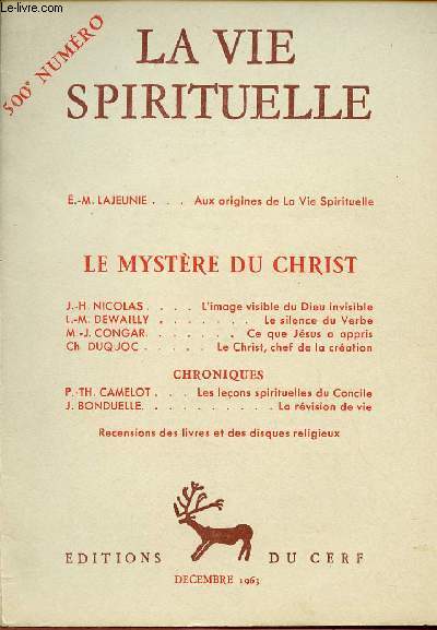 LA VIE SPIRITUELLE N500 - DEC 63 : LE MYSTERE DU CHRIST
