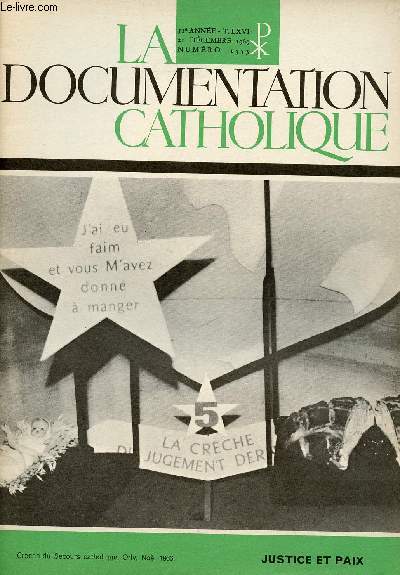 LA DOCUMENTATION CATHOLIQUE N1553 - 21 DEC 69 : JUSTICE ET PAIX