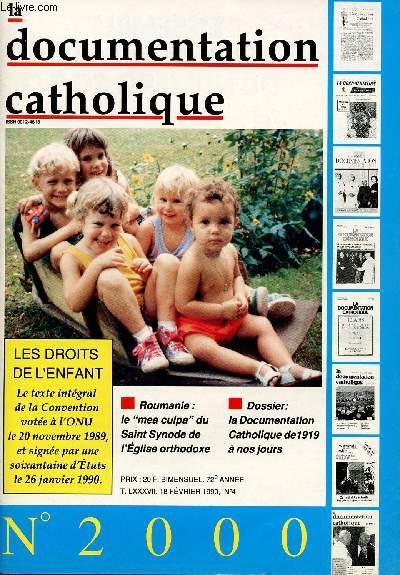 LA DOCUMENTATION CATHOLIQUE N2000 - 72E ANNEE - 18 FEV 90 : Les droits de l'enfant / Roumanie : le 