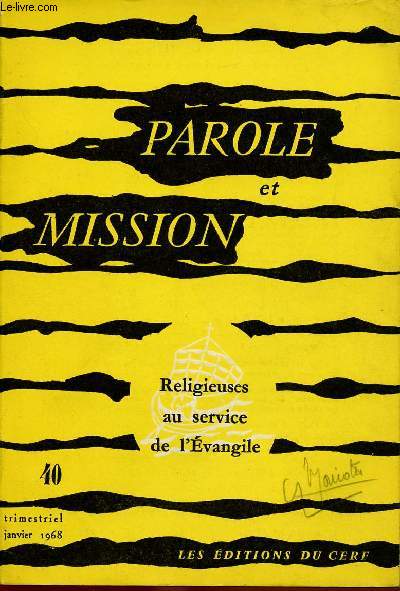 PAROLE ET MISSION N40- JAN 68 : RELIGIEUSES AU SERVICE DE L'EVANGILE