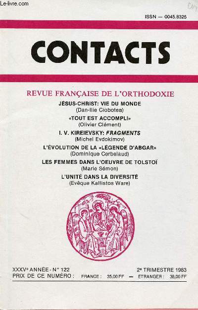 CONTACT N122- 2E TRIM 83 : JESUS-CHRIST : VIE DU MONDE / L'EVOLUTION DE LA 