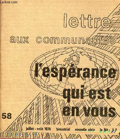 LETTRE AUX COMMUNAUTES DE LA MISSION DE FRANCE N58- JUI/AOUT 76 : La communication avec Dieu / 