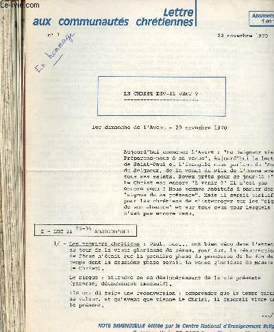 LETTRE AUX COMMUNAUTES CHRETIENNES - LOT DE 26 REVUES N1 A 16 ET N 18 A 27 : Le Christ est-il venu ? / La justice et le Messie / Trente ans de silence ... / Jsus sort de chez lui / A la synagogue de Nazareth, Jsus prend la parole