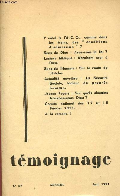 PAGES SPIRITUELLES N57-AVRIL 51 : Y a t-il  l'A.C.O commedans les trains des 