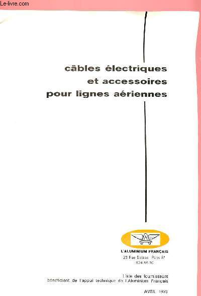 CABLES ELECTRIQUES ET ACCESSOIRES POUR LIGNES AERIENNES : LISTE DES FOURNISSEURS BENEFICIANT DE L'APPUI TECHNIQUE DE L'ALUMINIUM FRANCAIS. AVRIL 1970