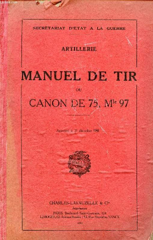 MANUEL DE TIR DU CANON DE 75, Mle 97