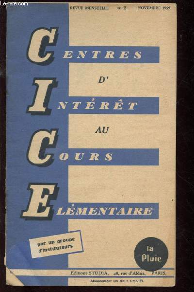 CENTRES D'INTERET AU COURS ELEMENTAIRES- REVUE MENSUELLE N2 - NOV 1959 : LA PLUIE