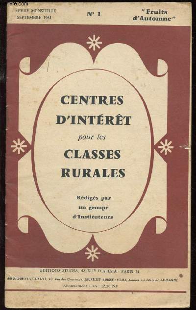 CENTRES D'INTERET POUR LES CLASSES RURALES - SEPT 61 - N1 : FRUIT D'AUTOMNE