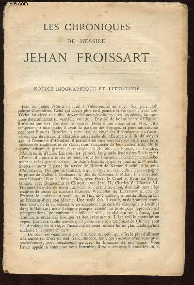 BIBLIOTHEQUE POPULAIRE: LES CHRONIQUES DE MESSIRE JEHAN FROISSART