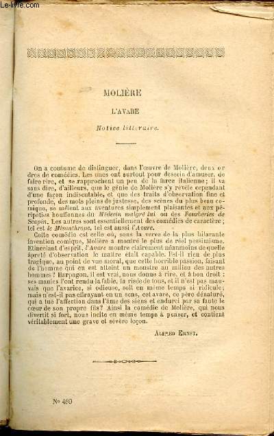 BIBLIOTHEQUE POPULAIRE N489 : L'AVARE (COMEDIE - 1667)