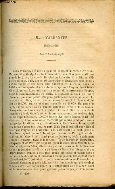 BIBLIOTHEQUE POPULAIRE N476 : MEMOIRES : Le sacre de Napolon, Mort de Pitt, La cour de l'empereur,