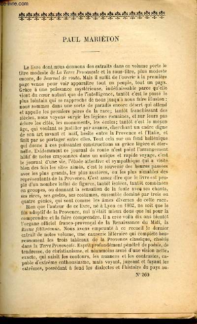 BIBLIOTHEQUE POPULAIRE N260 : A TRAVERS LA PROVENCE CLASSIQUE : Saint-Rmy, Les Baux, Arles Grecque et chrtienne, DU CARACTERE PROVENCAL, POETE NATIONAUX ET ART POPULAIRE