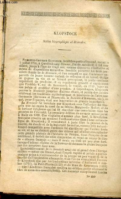 BIBLIOTHEQUE POPULAIRE N450 : Notice biographie que littraire de A. Ernst + LA MESSIADE