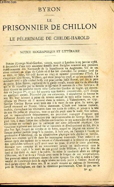 BIBLIOTHEQUE POPULAIRE N47 : ME PRISONNIER DE CHILLON : LE PELERINAGE DE CHILDE-HAROLD