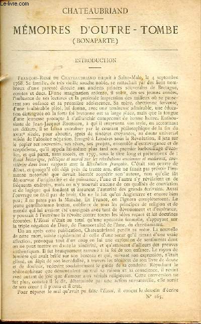 BIBLIOTHEQUE POPULAIRE N165 : MEMOIRES D'OITRE-TOMBE (BONAPARTE)
