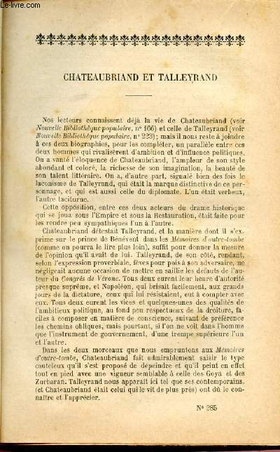 BIBLIOTHEQUE POPULAIRE N285 : CHATEAUBRIAND ET TALLEYRAND : La mort du duc d'Enghien