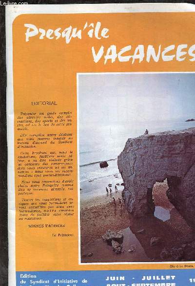 PRESQU'ILE VACANVES  JUIN/JUI/AOUT/SEPT 1976 : Renseignements gnraux / Les expositions / Plan de Quiberon / Cte Sauvage : Attention au danger / Permanence des mdecins en 1976,etc