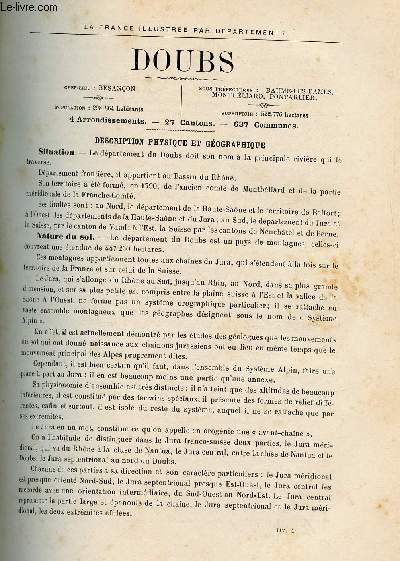 DOUBS / LA FRANCE ILLUSTREE PAR DEPARTEMENTS (EXTRAIT DU TOME II - FEUILLES MOBILES) : Description physique et gographique, Histoire du dpartement et des villes, bourgs et chteaux les plus remarquables