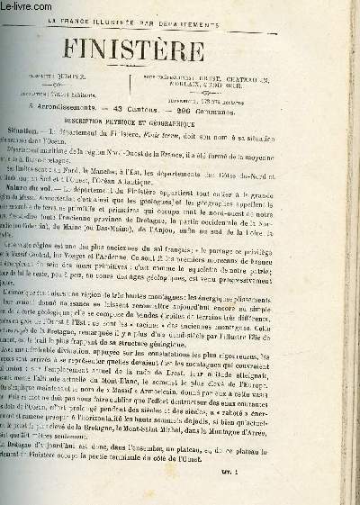 FINISTERE / LA FRANCE ILLUSTREE PAR DEPARTEMENTS (EXTRAIT DU TOME II - FEUILLES MOBILES) : Description physique et gographique, Histoire du dpartement et des villes, bourgs et chteaux les plus remarquables
