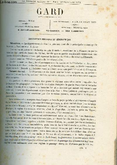 GARD / LA FRANCE ILLUSTREE PAR DEPARTEMENTS (EXTRAIT DU TOME II - FEUILLES MOBILES) : Description physique et gographique, Histoire du dpartement et des villes, bourgs et chteaux les plus remarquables