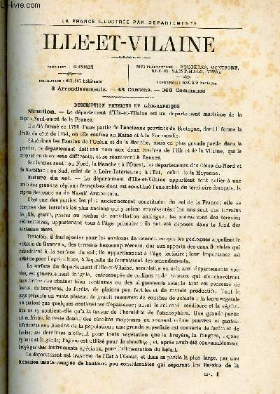 ILLE-ET-VILAINE / LA FRANCE ILLUSTREE PAR DEPARTEMENTS (EXTRAIT DU TOME II - FEUILLES MOBILES) : Description physique et gographique, Histoire du dpartement et des villes, bourgs et chteaux les plus remarquables