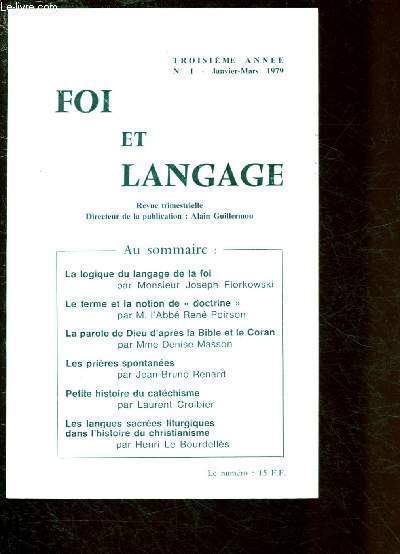 N1 - JANVIER -MARS 1979 - TROISIEME ANNEE - FOI ET LANGAGE : La logique du langage de la foi, par Monsieur Joseph Florkowski - Le terme et la notion de 