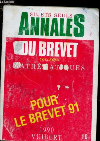 ANNALES DU BREVET 1990 - MATHEMATIQUES - SERIE COLLEGES